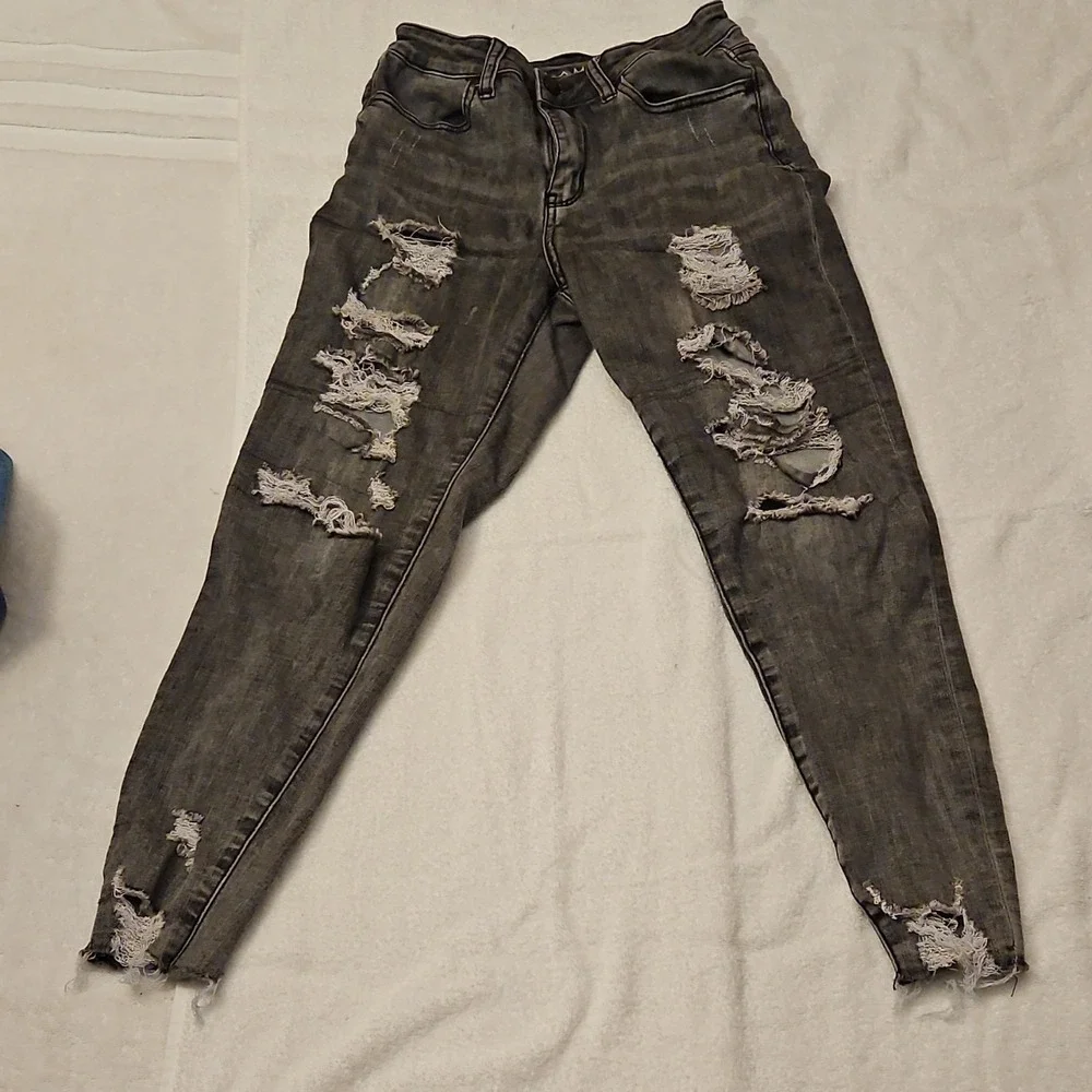 BALAM Women's Grey Skinny Jeans Stretch Denim Distressed Zip Button